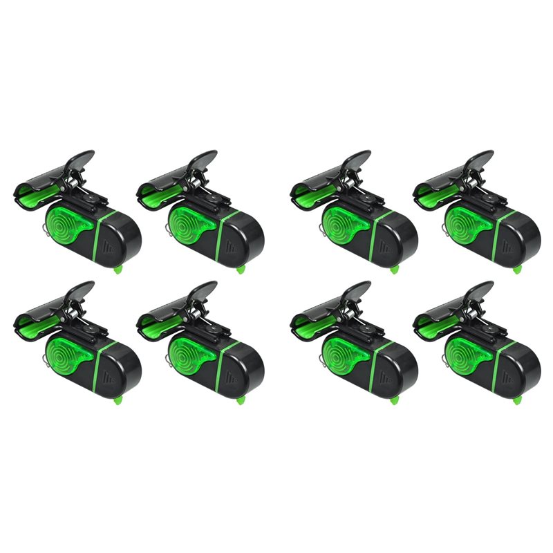 Fish Alarm - A06F-8PCS สัญญาณเตือนการตกปลาพร้อมไฟ LED - กระดิ่งตกปลาอิเล็กทรอนิกส์ที่มีความไวสูงสำหรับคันเบ็ด, เสียงดัง