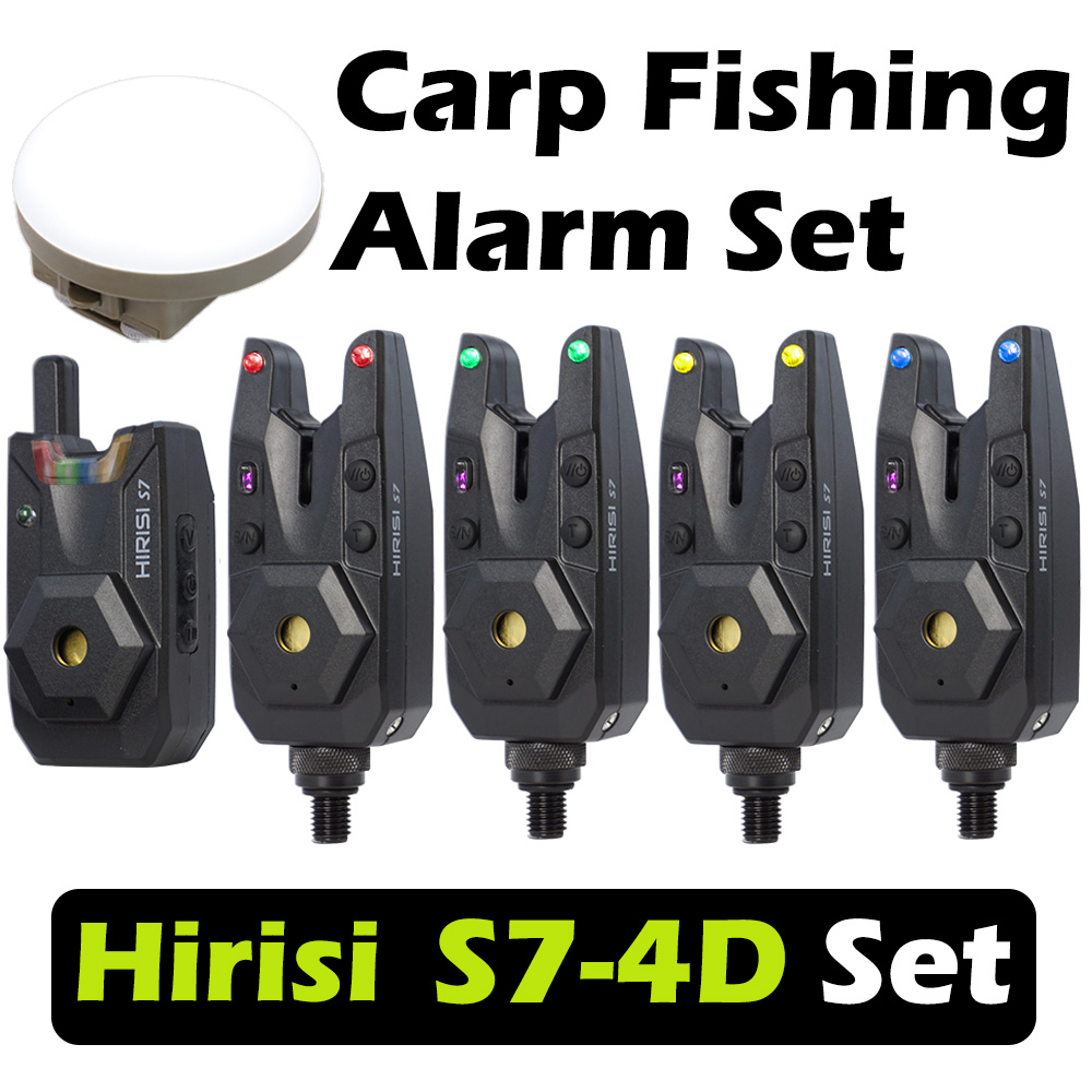 Bite Alarm - ชุดสัญญาณเตือนปลากัดแบบไร้สาย Hirisi S7-4D กันน้ำ พร้อมไฟกลางคืนสำหรับตั้งแคมป์กลางแจ้ง อุปกรณ์ตกปลา
